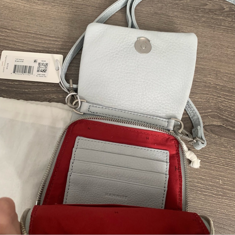 Hammitt VIP Mini Mobile Leather Crossbody Handbag Bluebird Light Blue Gray - Picture 10 of 13
